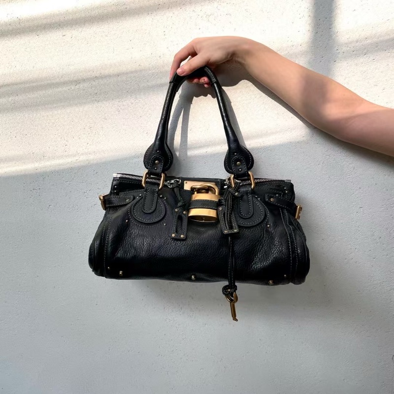 「JL精品代購」97新 Chloe黑金帕丁頓鎖頭包Paddington機車包-0