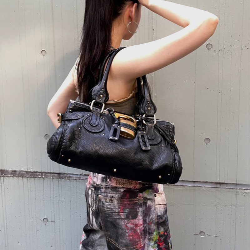 「JL精品代購」97新 Chloe黑金帕丁頓鎖頭包Paddington機車包-1