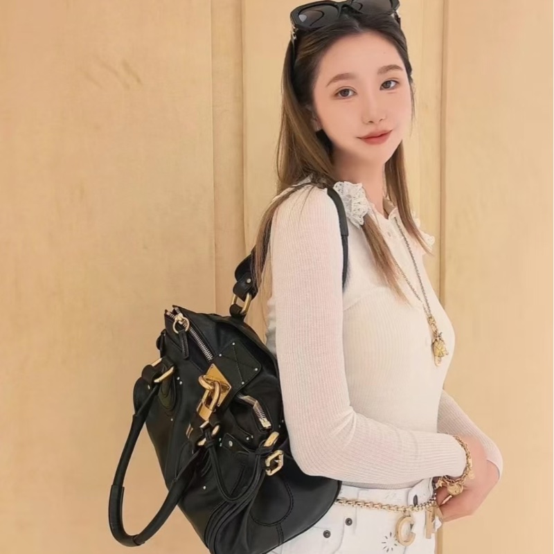 「JL精品代購」97新 Chloe黑金帕丁頓鎖頭包Paddington機車包-2