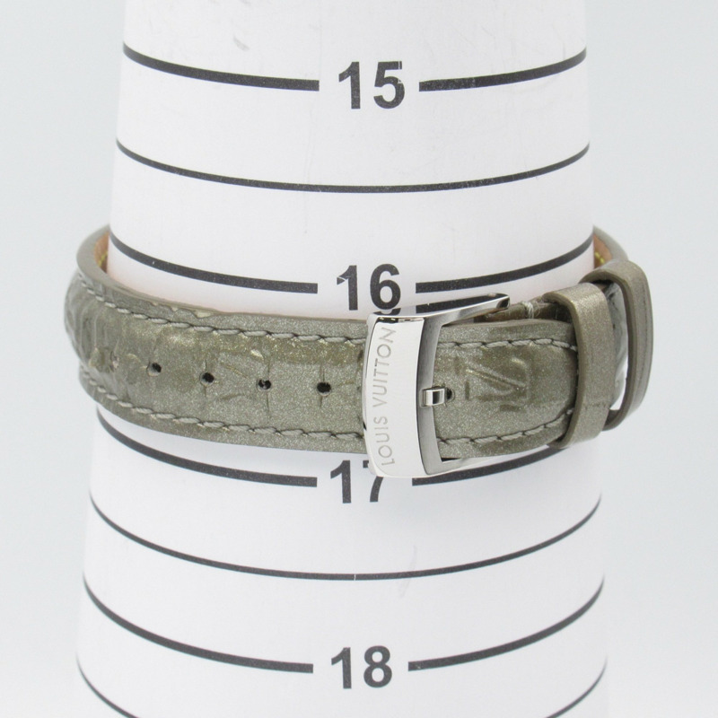 Louis Vuitton Tambour Disc PM 腕錶，不鏽鋼搭配皮革錶帶，女士，灰色，Q12MU-6