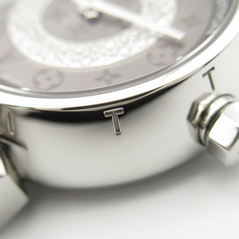 Louis Vuitton Tambour Disc PM 腕錶，不鏽鋼搭配皮革錶帶，女士，灰色，Q12MU-7