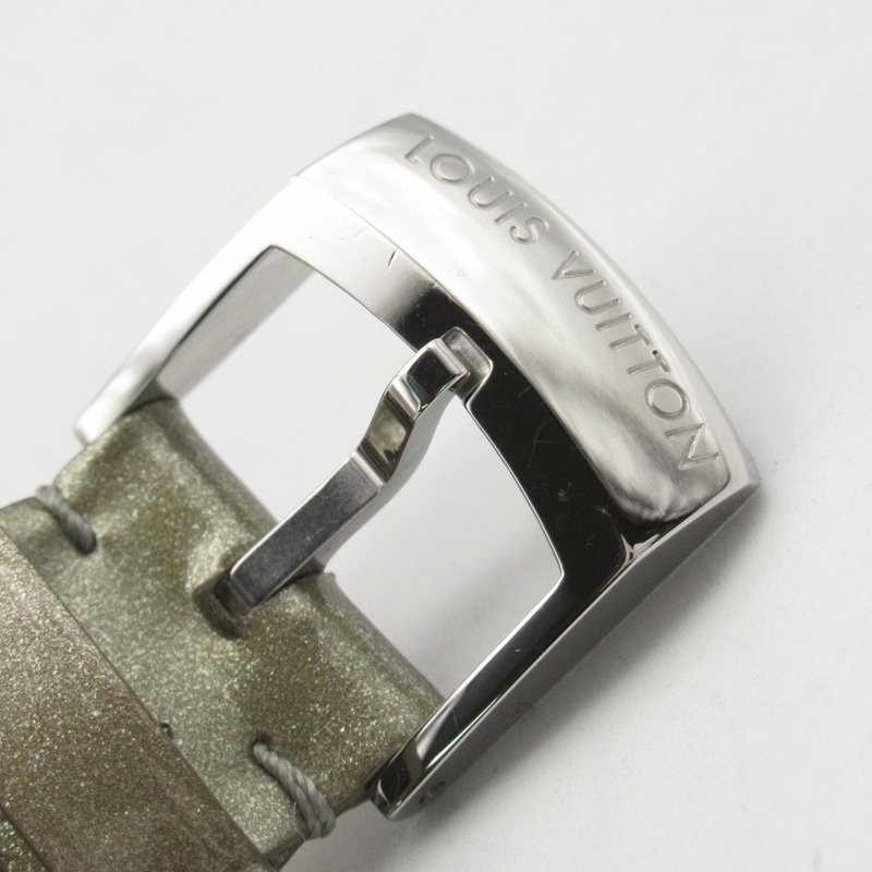 Louis Vuitton Tambour Disc PM 腕錶，不鏽鋼搭配皮革錶帶，女士，灰色，Q12MU-16