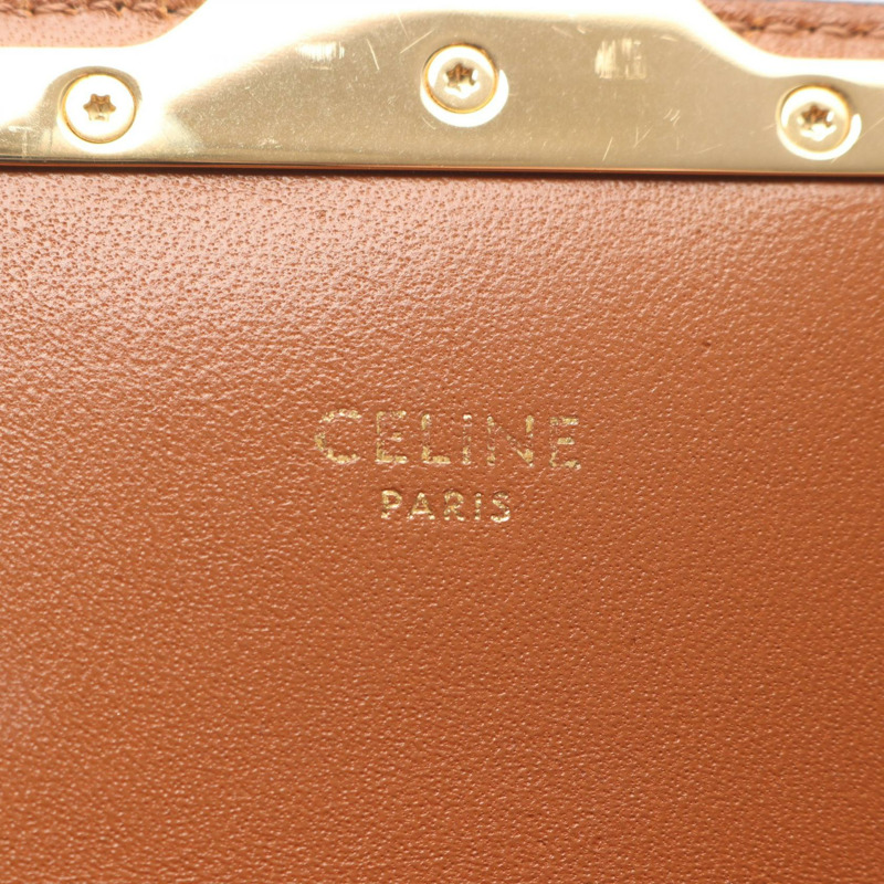 CELINE Claude Triomphe 單肩包 194142 帆布皮革棕色二手女士 GHW-3