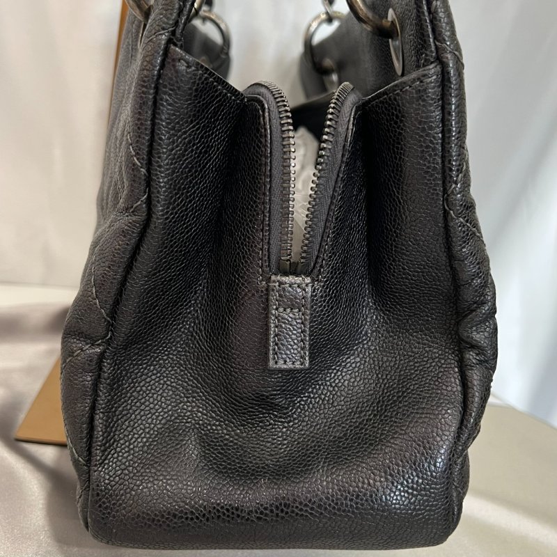 CHANEL 10開 深藍荔枝牛皮單肩托特包-3