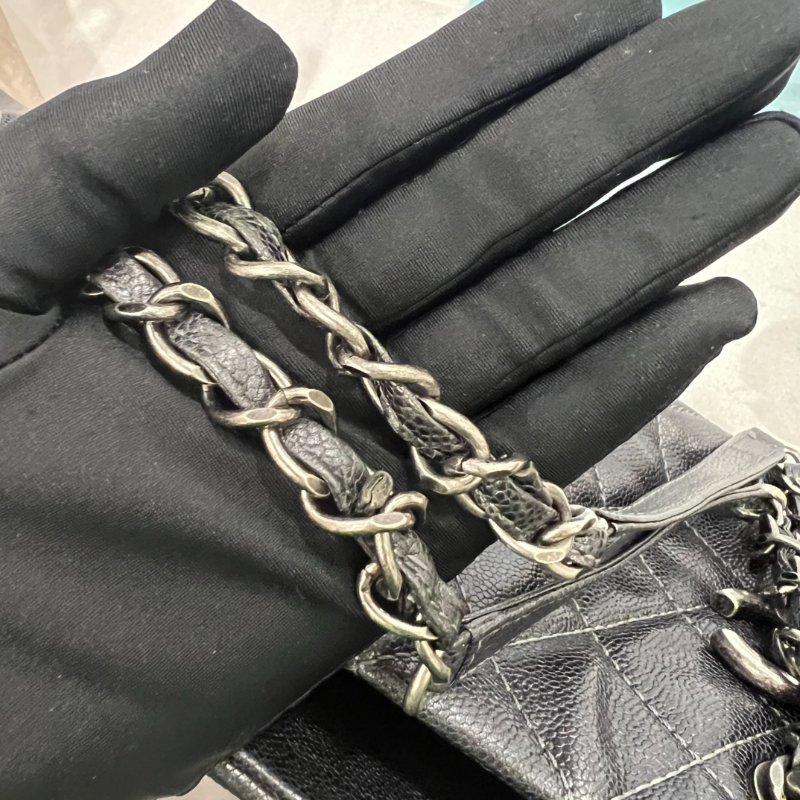 CHANEL 10開 深藍荔枝牛皮單肩托特包-7