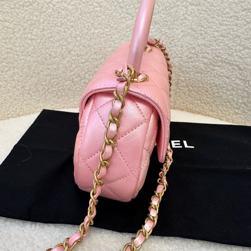 全新CHANEL 24C手柄鏈條包 珠光粉色 專櫃帶票 芯片款元寶包-4