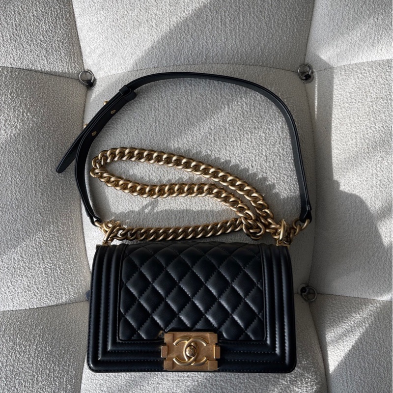 Chanel Boy20黑金牛皮晶片-0