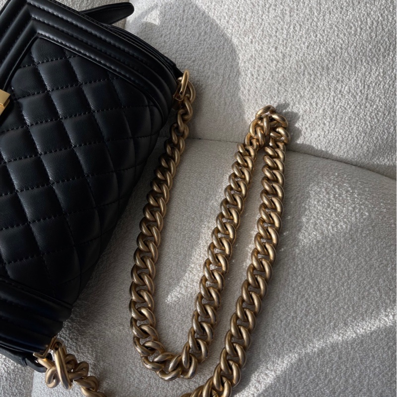 Chanel Boy20黑金牛皮晶片-15