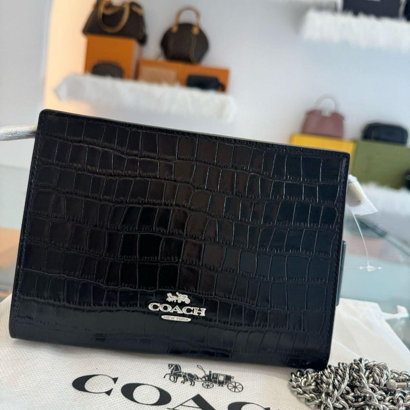 *SHIHNA名牌精品*Coach 黑色鱷魚紋鍊條小款斜背包-0