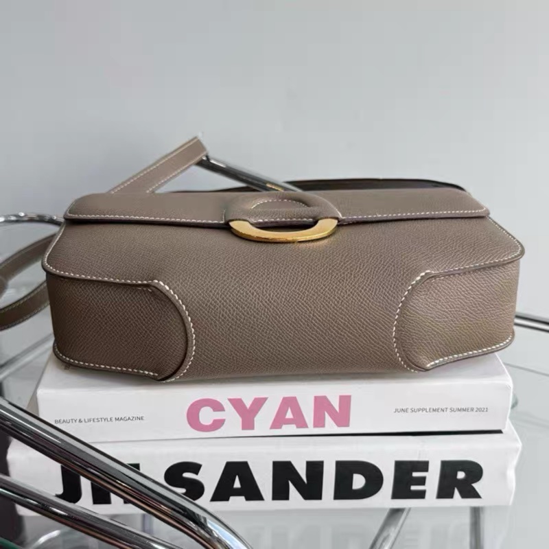 Hermes 愛馬仕cherche-midi25大象灰金扣 Epsom皮  A 刻-3