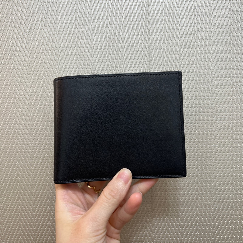 Hermes 黑EverGain皮Citizen Twill藍馬絲巾對開短夾-0