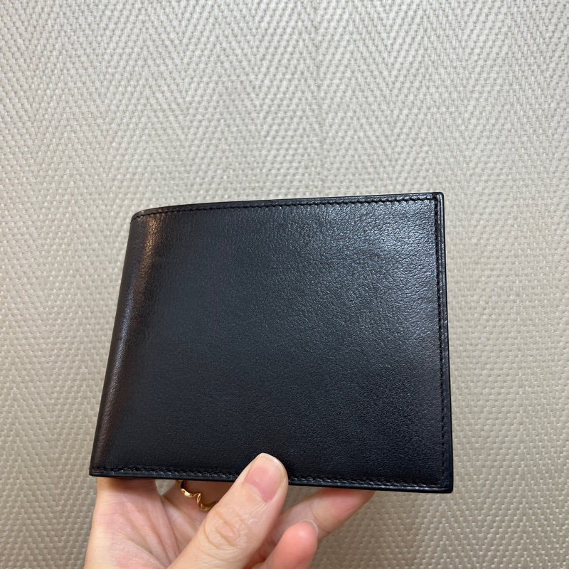 Hermes 黑EverGain皮Citizen Twill藍馬絲巾對開短夾-1