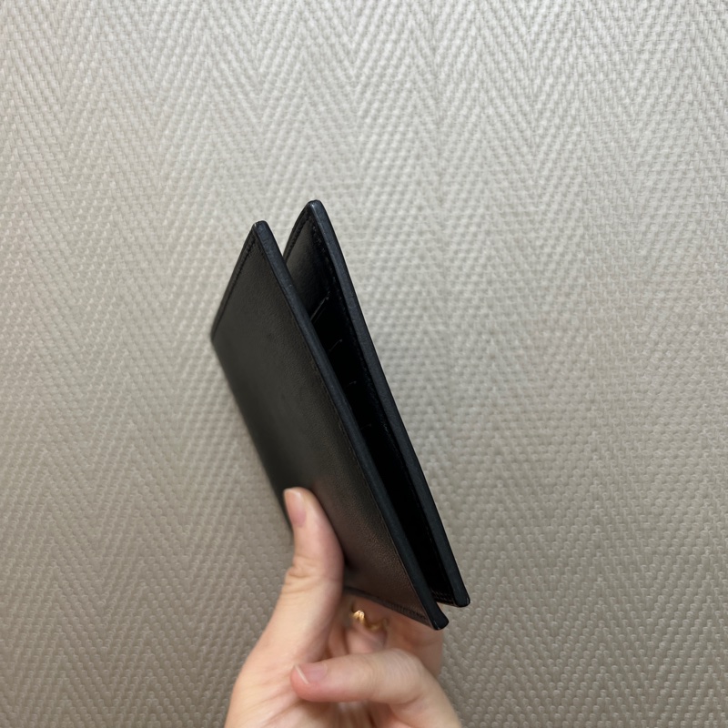 Hermes 黑EverGain皮Citizen Twill藍馬絲巾對開短夾-2