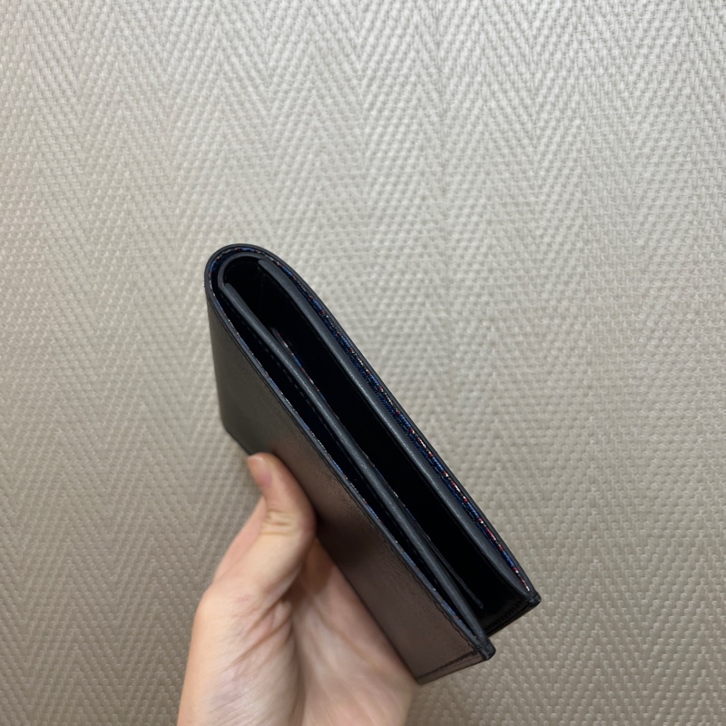 Hermes 黑EverGain皮Citizen Twill藍馬絲巾對開短夾-3