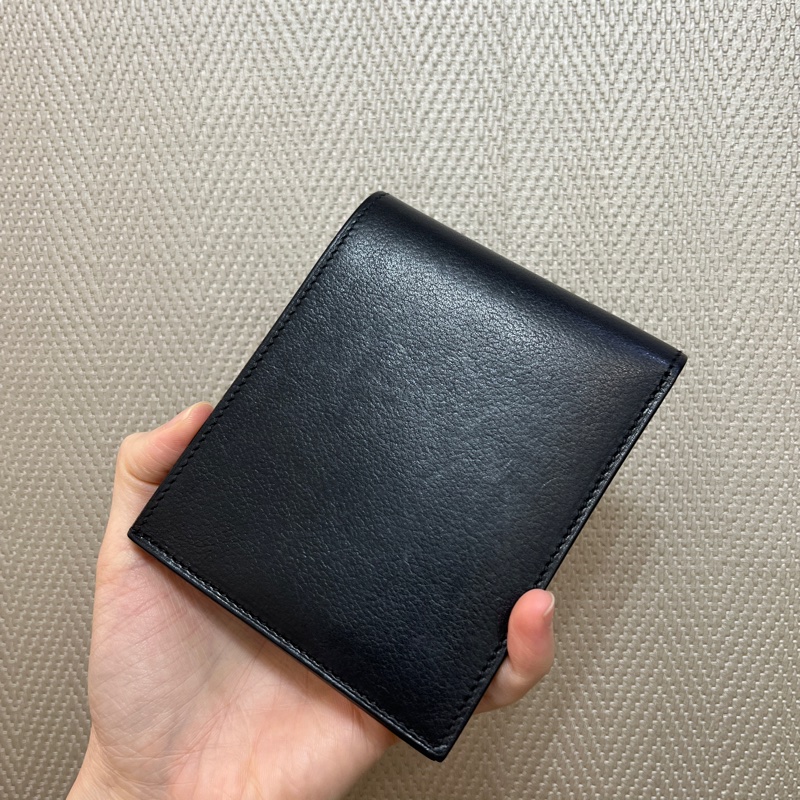 Hermes 黑EverGain皮Citizen Twill藍馬絲巾對開短夾-4