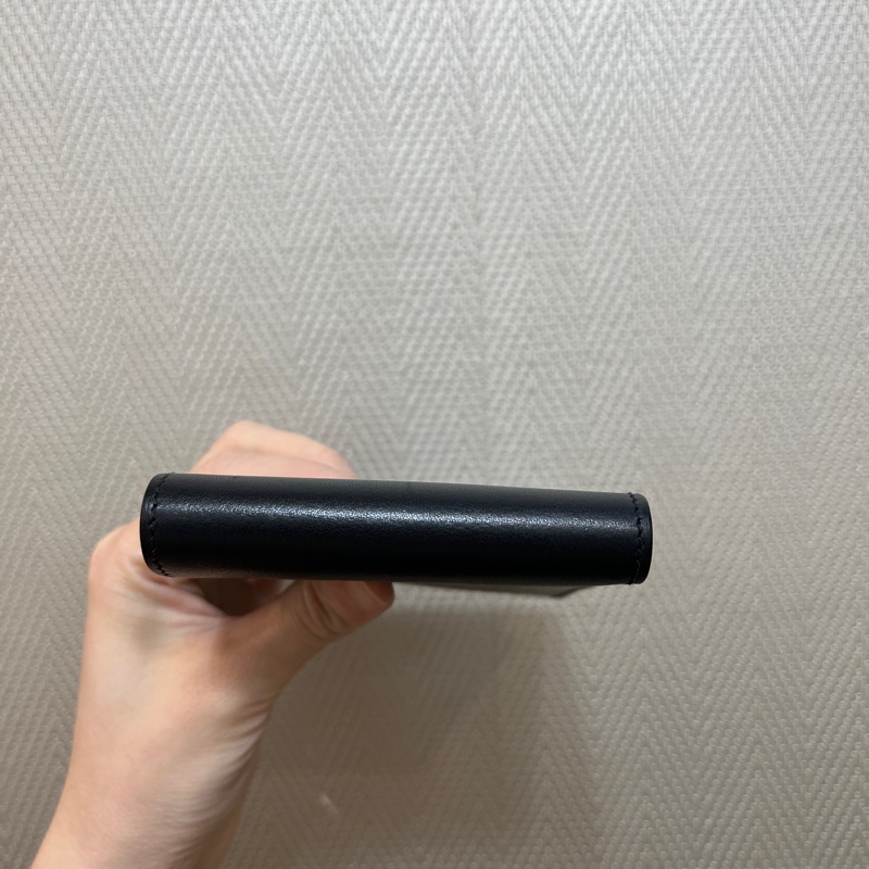 Hermes 黑EverGain皮Citizen Twill藍馬絲巾對開短夾-6