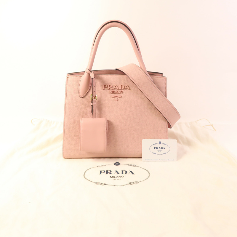 PRADA Saffiano皮革Monochrome金扣手挽肩背兩用袋-9