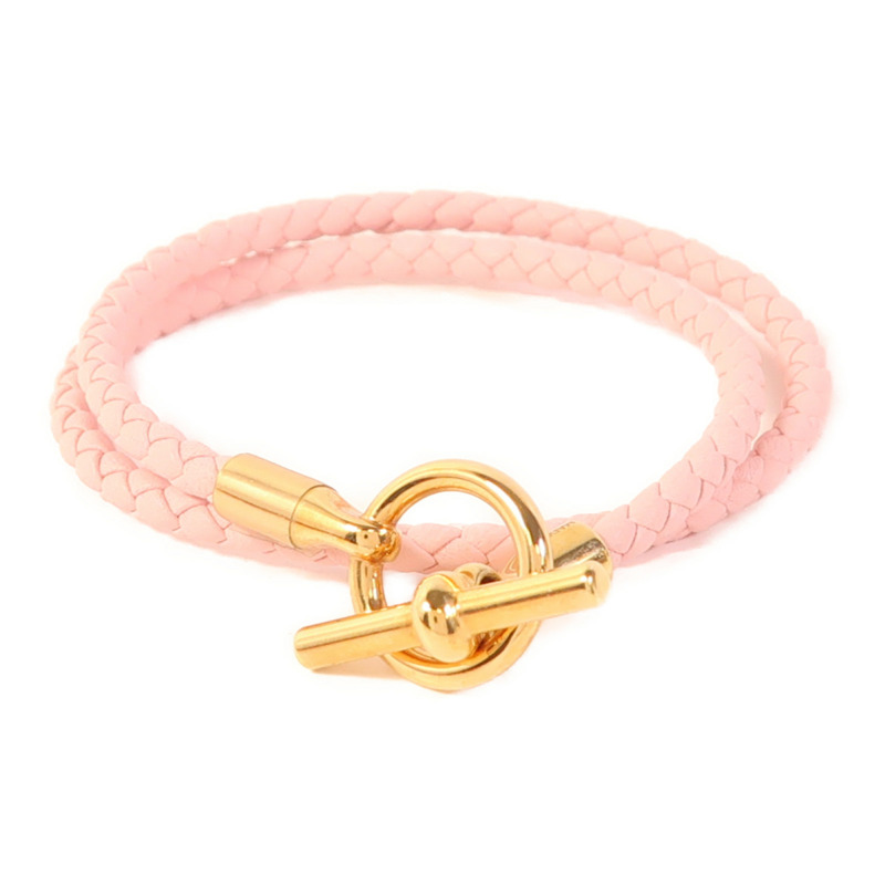 HERMES 牛皮皮革Glenan Double Tour Bracelet金扣手帶-0