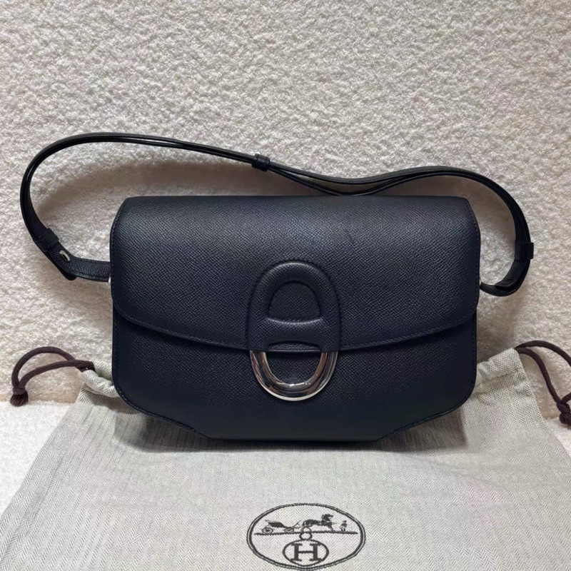 99新Hermes/愛馬仕 cherche midi 25 豬鼻子 黑銀 epsom X刻-0