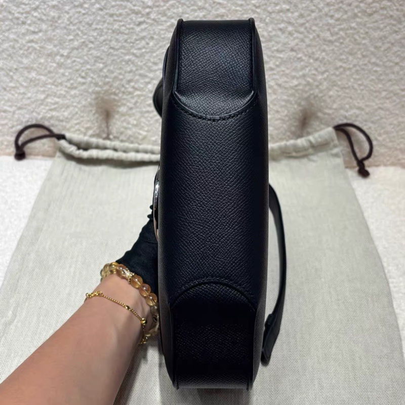 99新Hermes/愛馬仕 cherche midi 25 豬鼻子 黑銀 epsom X刻-4