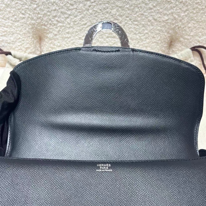 99新Hermes/愛馬仕 cherche midi 25 豬鼻子 黑銀 epsom X刻-5