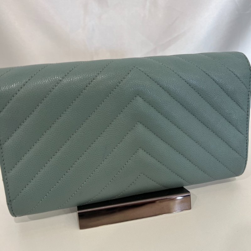 CHANEL 25開 湖水綠CF荔枝皮山形紋長夾-2