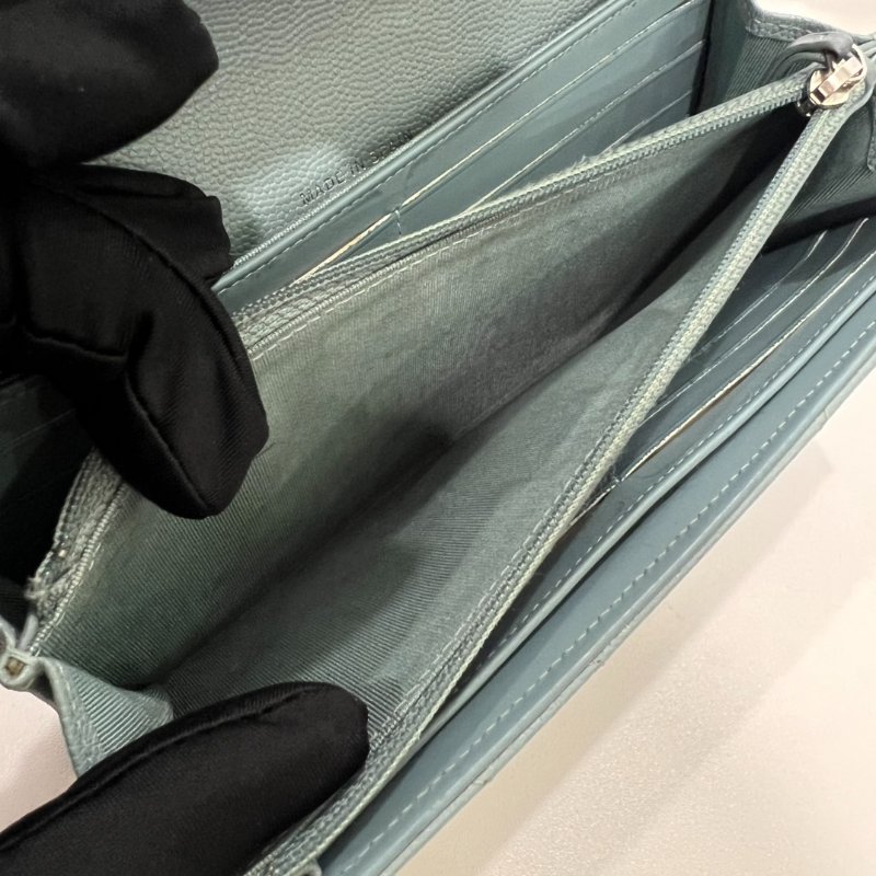 CHANEL 25開 湖水綠CF荔枝皮山形紋長夾-5