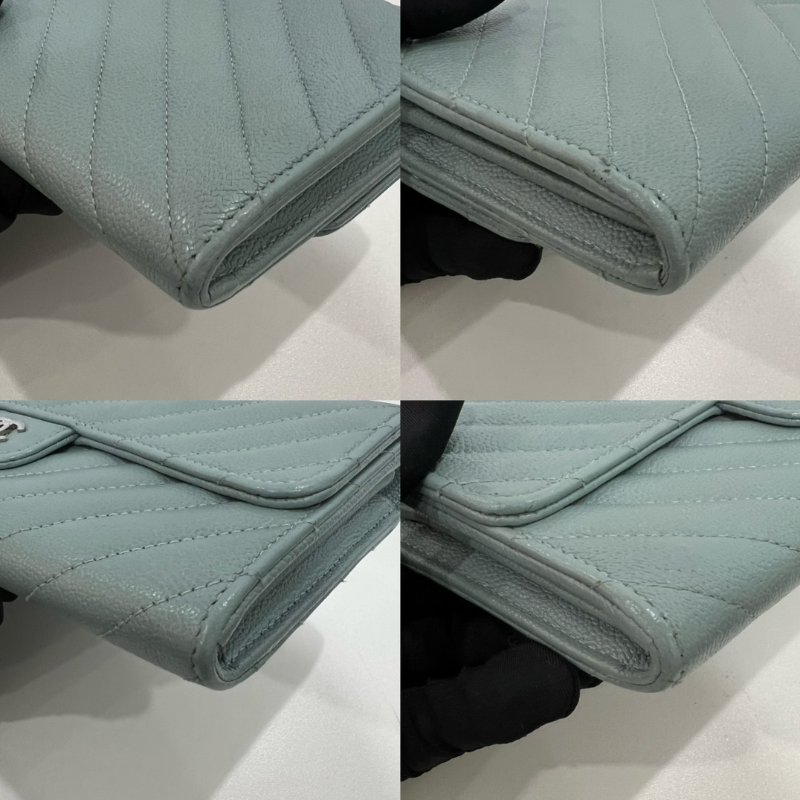 CHANEL 25開 湖水綠CF荔枝皮山形紋長夾-6