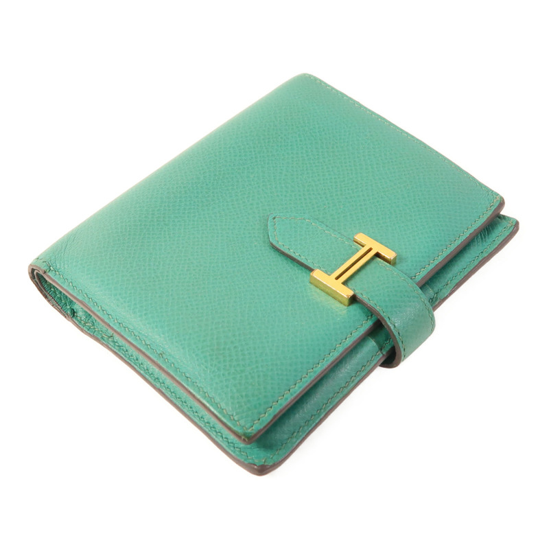 HERMES Epsom皮革Bearn Compact金扣錢包Vert Jade-2