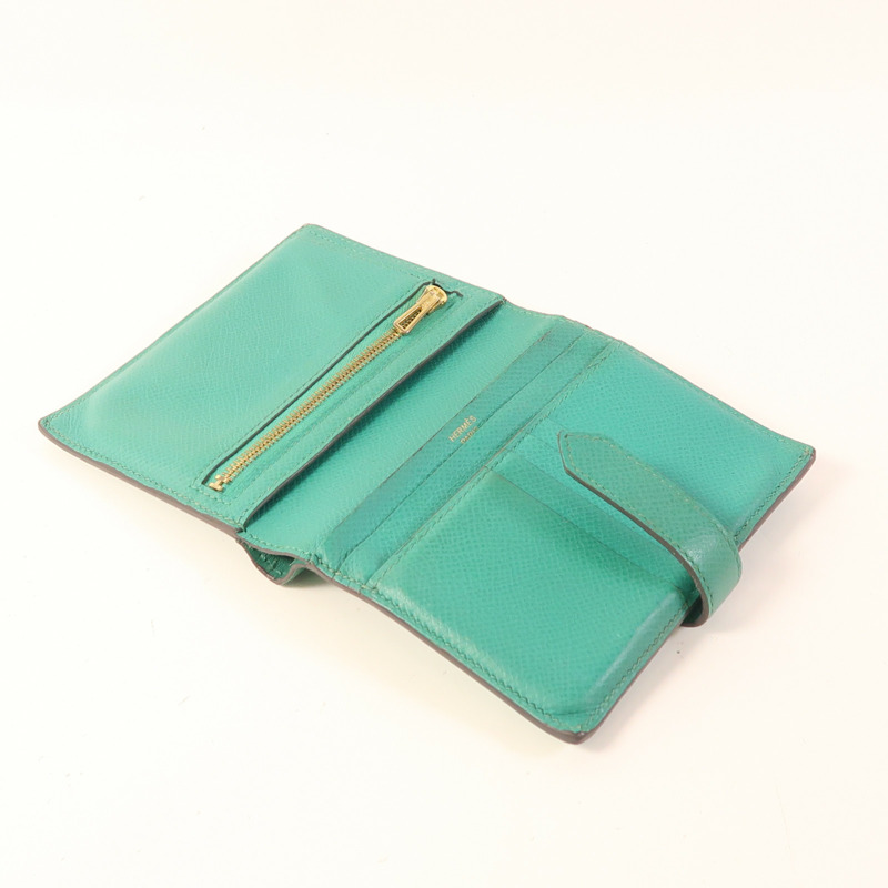 HERMES Epsom皮革Bearn Compact金扣錢包Vert Jade-4