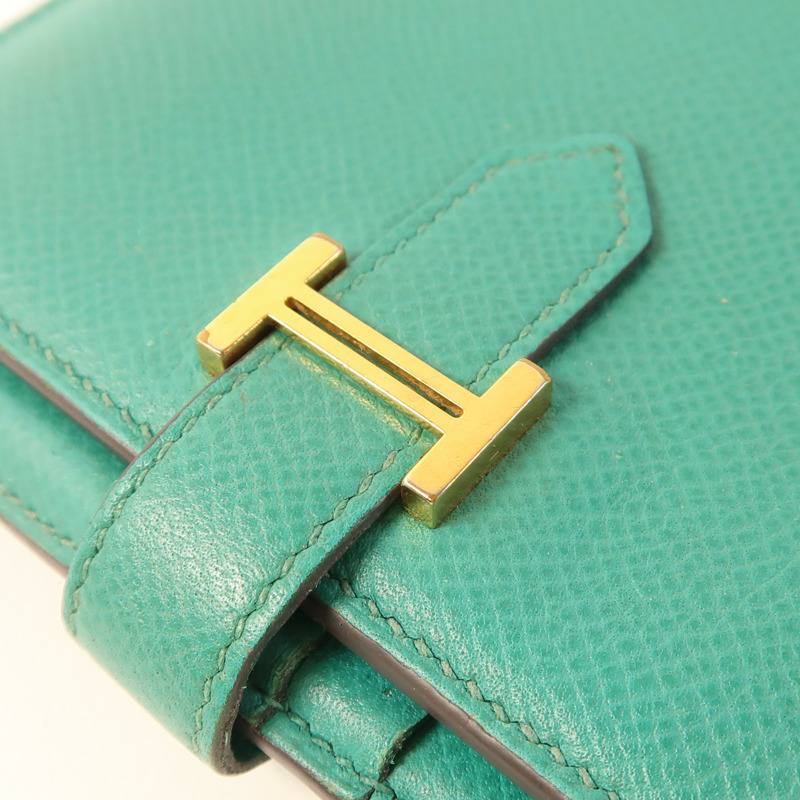 HERMES Epsom皮革Bearn Compact金扣錢包Vert Jade-7