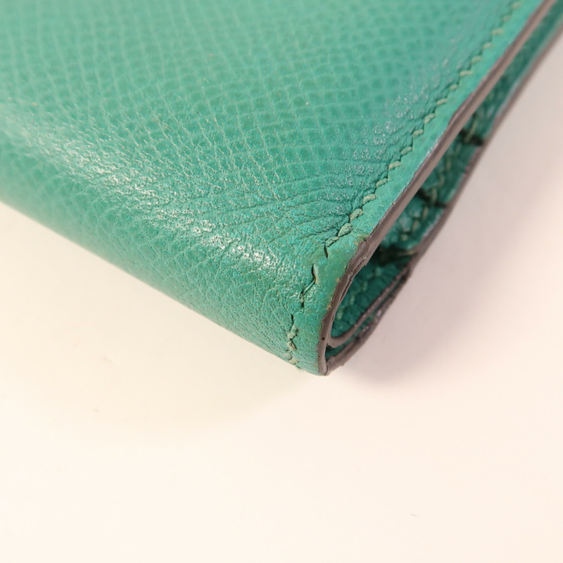 HERMES Epsom皮革Bearn Compact金扣錢包Vert Jade-10