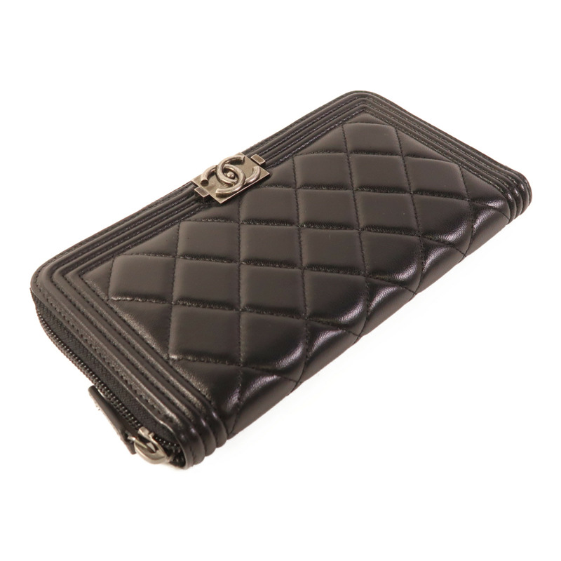 CHANEL 羊皮皮革Boy Chanel Long Wallet銀扣長錢包-2
