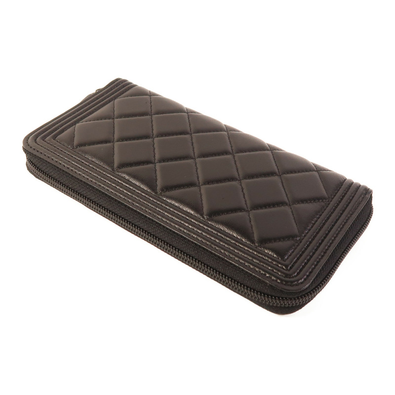 CHANEL 羊皮皮革Boy Chanel Long Wallet銀扣長錢包-3