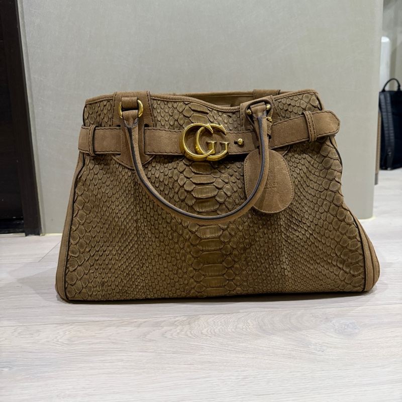 GUCCI Python Large GG Running Tote - Brown-0