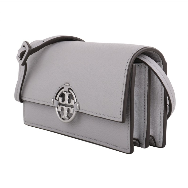 TB Toryburch MILLER 專櫃款 可拆帶皮革手拿/斜背包(淺灰)小款 全新-1