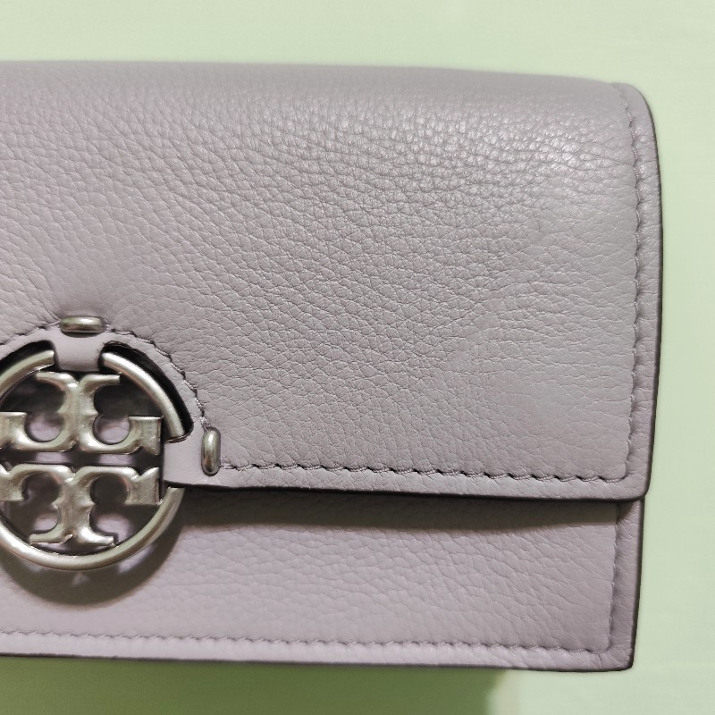 TB Toryburch MILLER 專櫃款 可拆帶皮革手拿/斜背包(淺灰)小款 全新-20