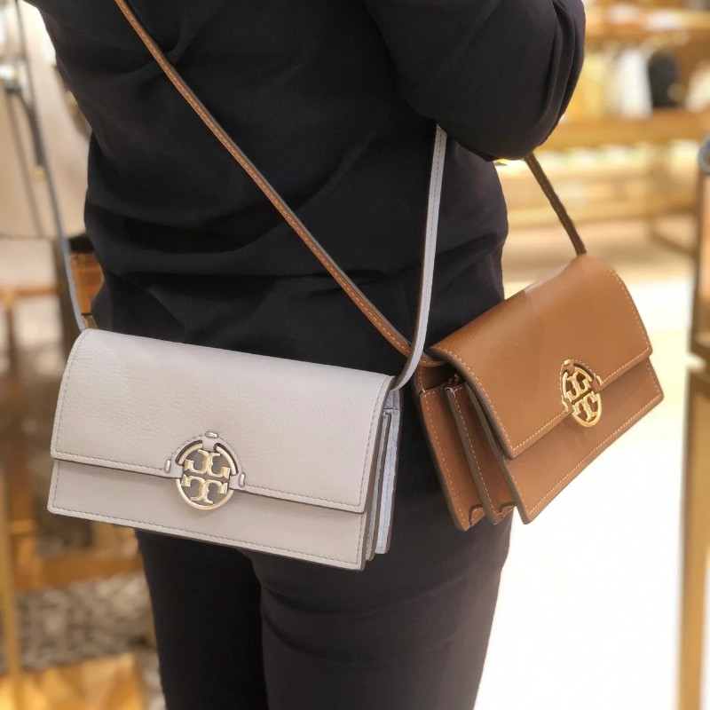 TB Toryburch MILLER 專櫃款 可拆帶皮革手拿/斜背包(淺灰)小款 全新-8