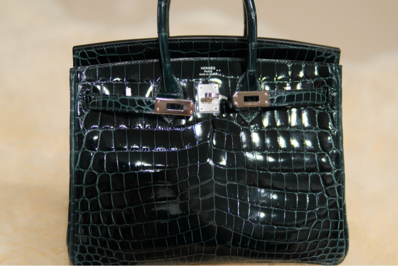 全新HERMES鱷魚皮祖母綠鉑金25公分-0