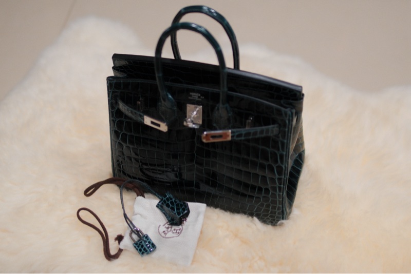 全新HERMES鱷魚皮祖母綠鉑金25公分-1