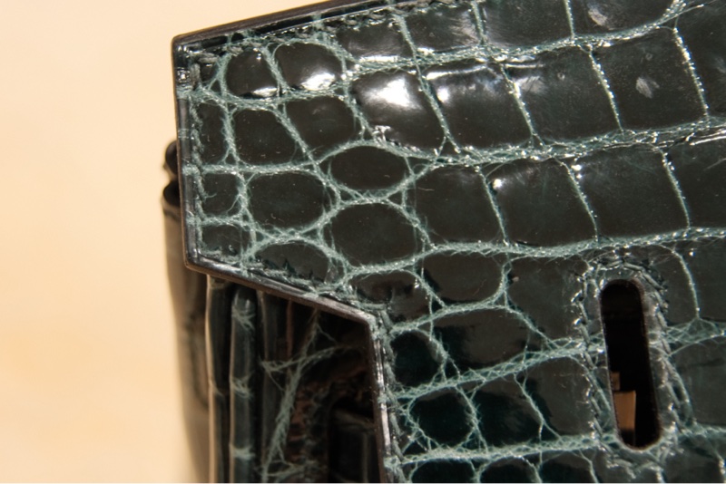 全新HERMES鱷魚皮祖母綠鉑金25公分-3