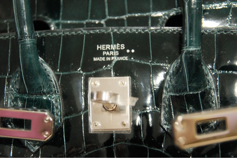 全新HERMES鱷魚皮祖母綠鉑金25公分-5