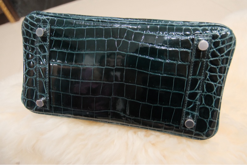 全新HERMES鱷魚皮祖母綠鉑金25公分-8