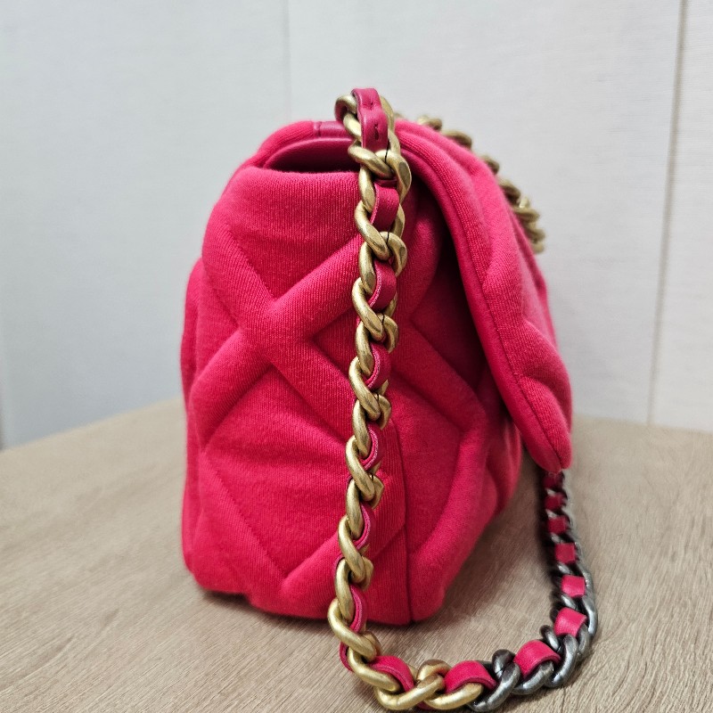 Chanel香奈兒 桃粉針織布19系列手提斜背口蓋包-3