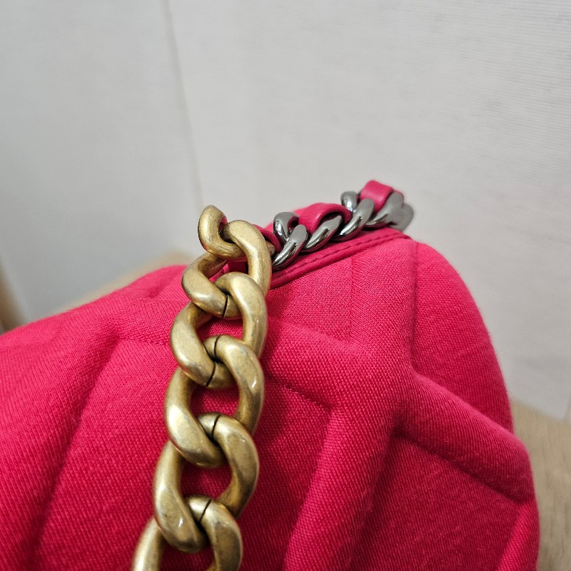 Chanel香奈兒 桃粉針織布19系列手提斜背口蓋包-5