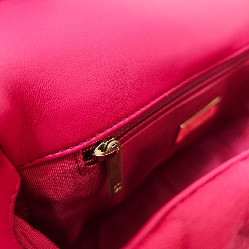 Chanel香奈兒 桃粉針織布19系列手提斜背口蓋包-21