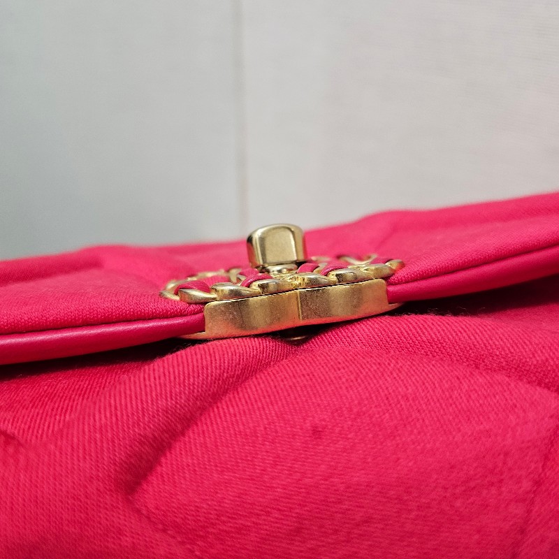 Chanel香奈兒 桃粉針織布19系列手提斜背口蓋包-22