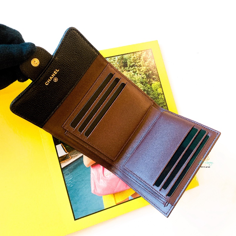 CHANEL 香奈兒 AP0231 全新商品 黑色 荔枝牛皮 菱格紋 金雙Ｃ 釦式短夾 精品短夾-3