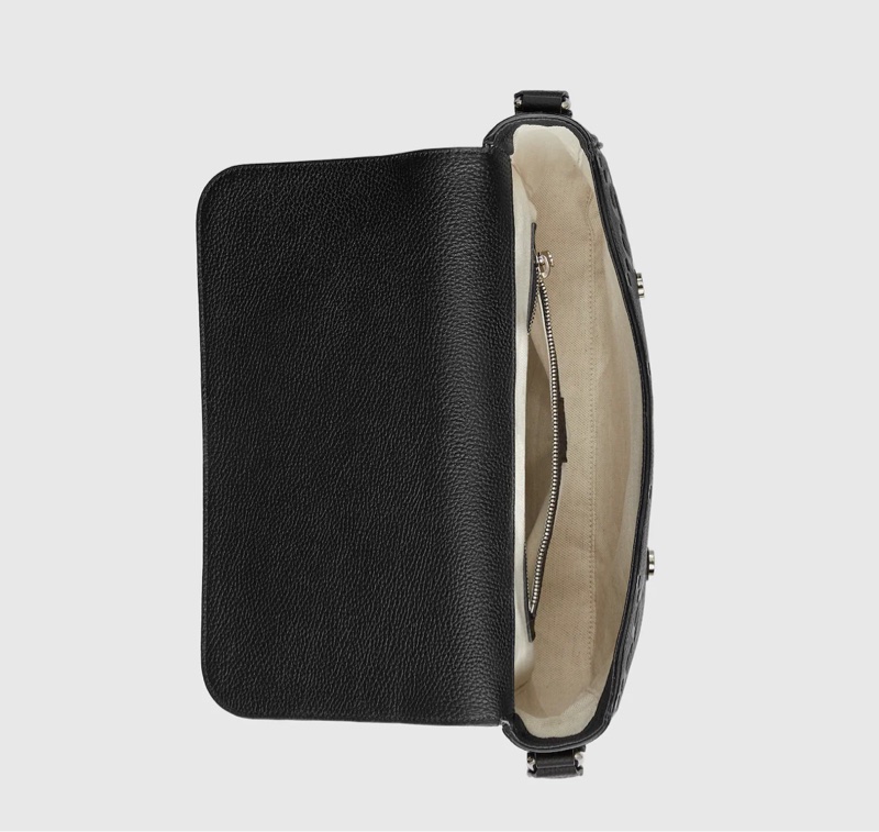 GUCCI Jumbo GG 760234黑色壓紋皮革側肩背郵差包-3