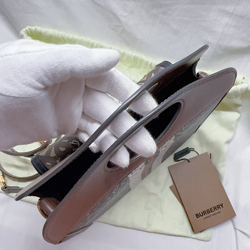 二手Burberry pocket系列迷你款TB字母條紋帆布手提斜背包 Burberry包 Burberry托特包-3